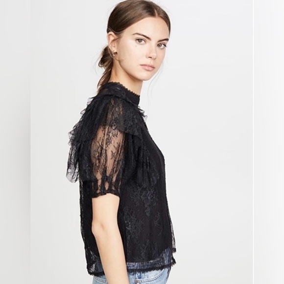 FREE PEOPLE Secret Admirer Blouse in Black Whimsigoth Dark Fairy Bohemian - Picture 4 of 14